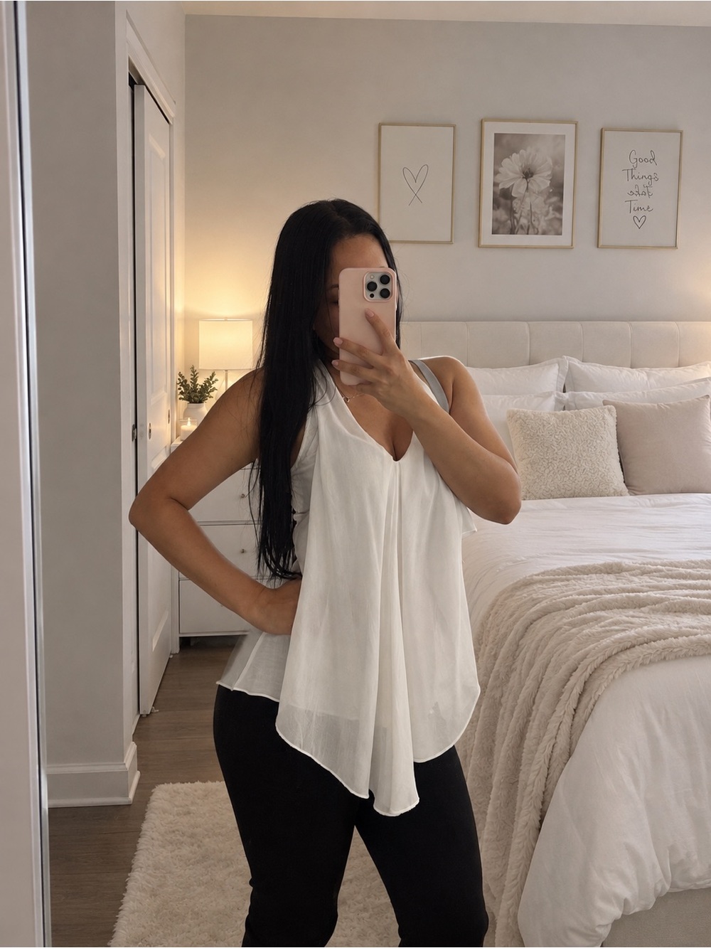 Women’s White Sleeveless V-Neck Flowing Top